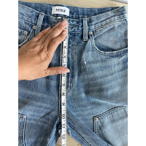 PISTOLA High Rise Wide Leg Jeans Denim Size 26 with patch panel and slide slits - Picture 6 of 8